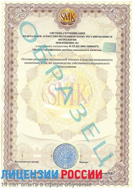 Образец сертификата соответствия (приложение) Саранск Сертификат ISO 13485