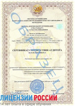 Образец сертификата соответствия аудитора №ST.RU.EXP.00006191-3 Саранск Сертификат ISO 50001