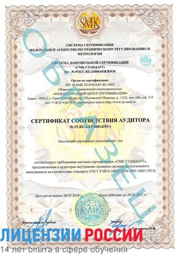 Образец сертификата соответствия аудитора №ST.RU.EXP.00014299-1 Саранск Сертификат ISO 14001